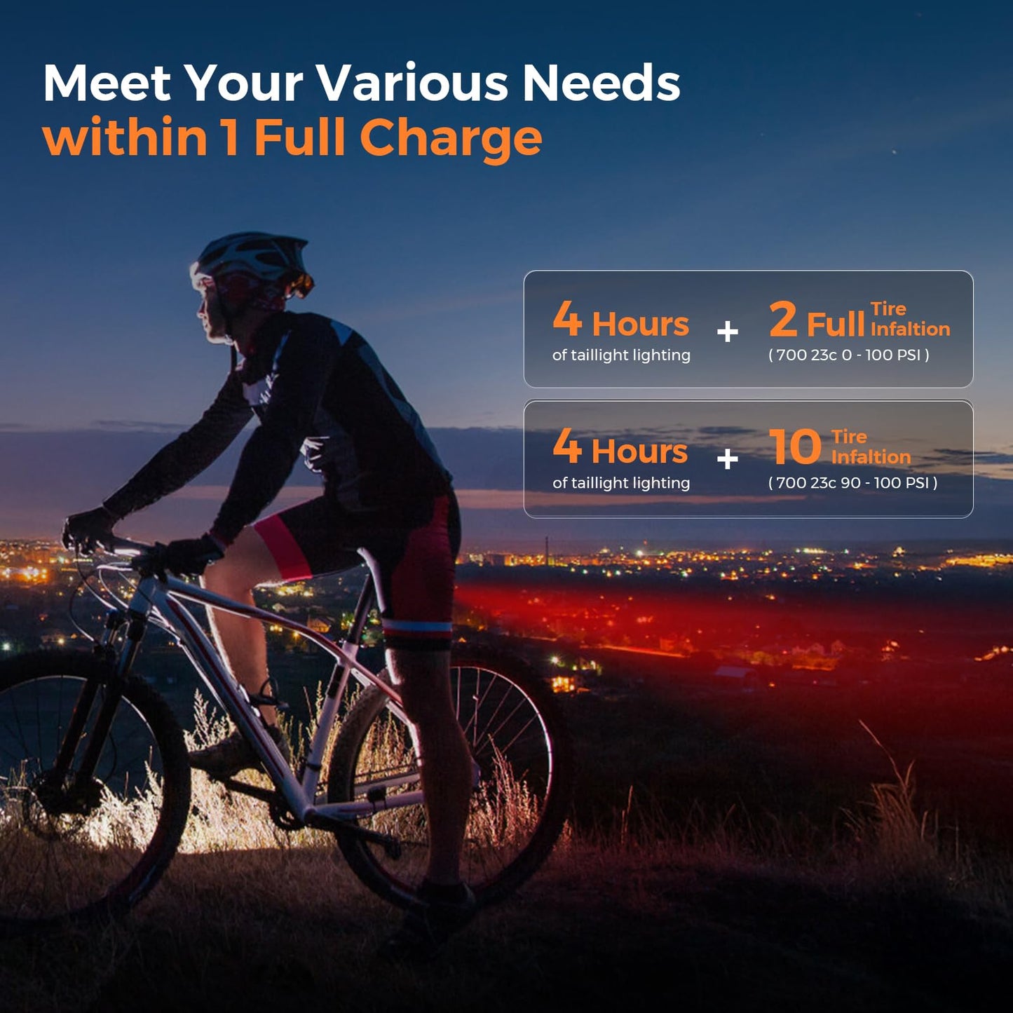 FLEXTAILGEAR Mini Portable Bike Tire Pump with Digital Gauge & Taillight, 130 PSI Electric Bicycle Pump, Presta and Schrader Valves, for Road, Mountain Bikes, Motorcycle, Balls