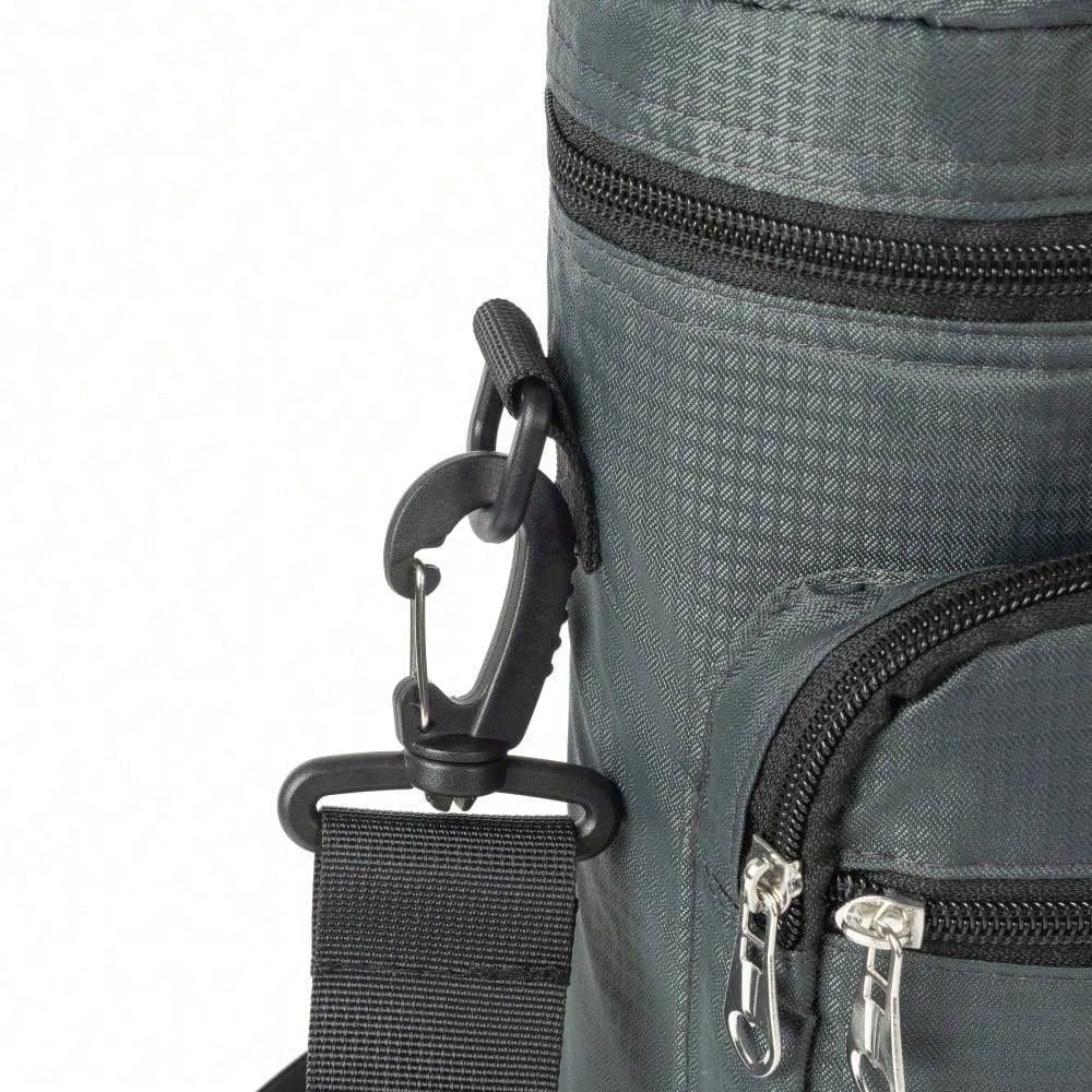 Insulated Water Bottle Carrier Bag - 50oz/67oz Thermal Bottle Pouch with Adjustable Shoulder Strap, 2 Zipper Pockets, Neoprene Sleeve for Hiking, Camping, Travel - Keeps Drinks Cold & Hot (Black)