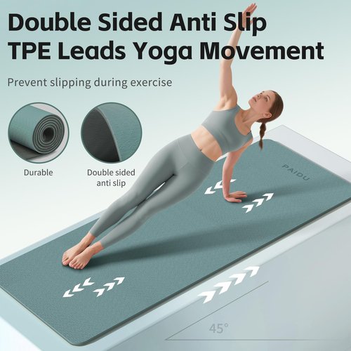 PAIDU Yoga Mat 8mm Super Thick TPE Fitness Mat | SGS Certified | Non-Slip, Odorless & Tear-Resistant | Unisex with Strap | for Yoga, Pilates, Meditation & Home Workouts （Deepgreen&Gray）