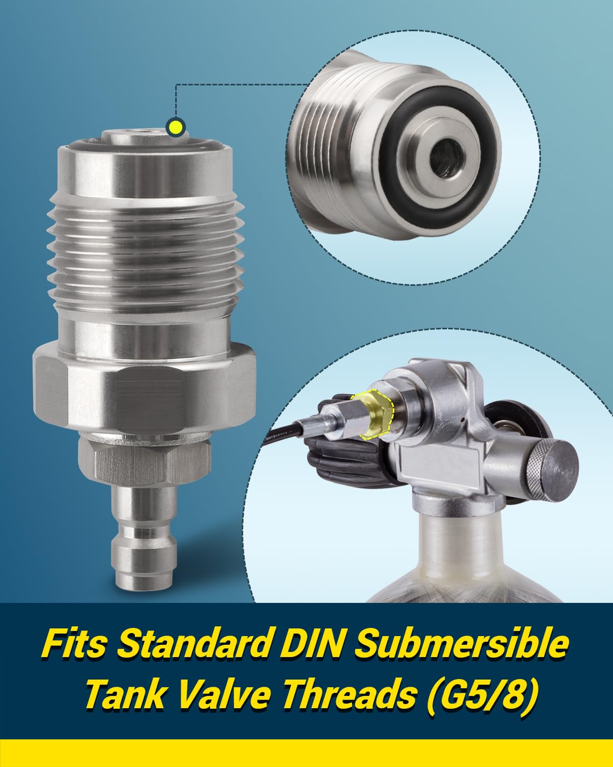 FurnyQuaint DIN Valve Scuba Adapter Paintball Scuba Fill Station with 8mm Quick Disconnect Fitting Stainless Steel Material with Seal Tape