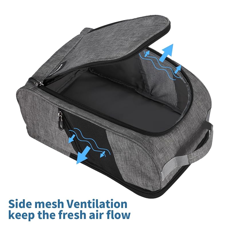 Golf Shoe Bag with Mesh Ventilation, 14x9.5x6.5 inch, 3 Pockets - Black (Variation: black)