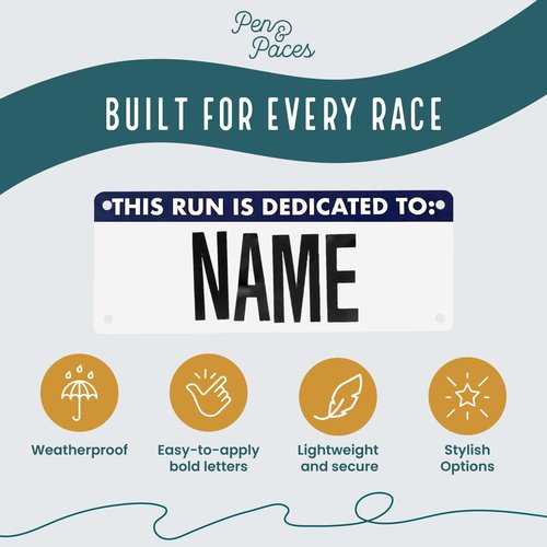 Pen and Paces This Run is Dedicated to Name Bib Kit – Weatherproof, Tear-Resistant Race Bib with Alphabet Decals & Safety Pins – Running Accessory for 5Ks, Marathons, Triathlons, Cycling & Races