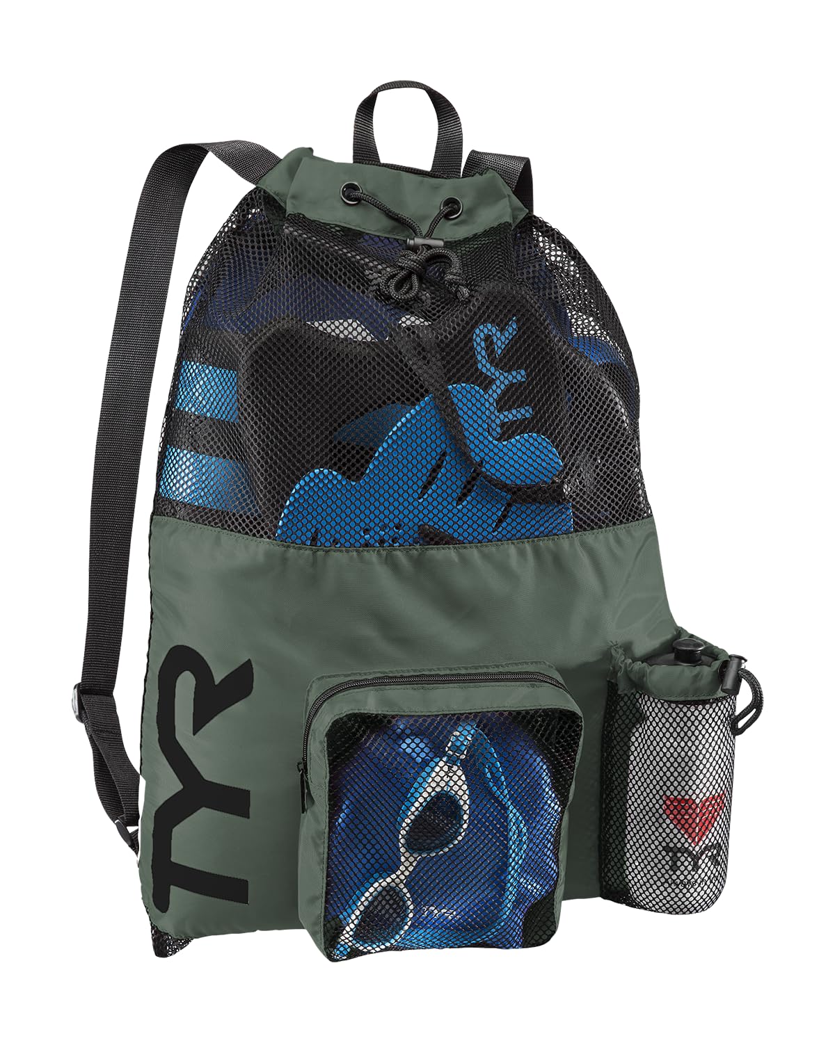 TYR Big Mesh Mummy Backpack for Swim, Gym and Workout Gear, Black, 40-Liter Capacity