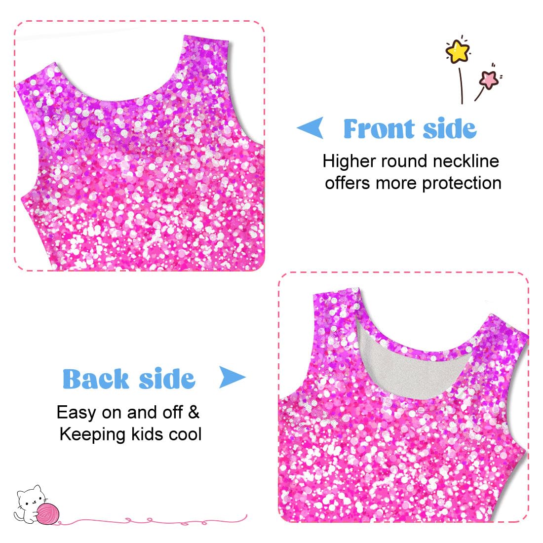 Funnycokid Gymnastics Leotards for Girls Dance Clothes Sparkly Outfits Unitard with Shorts, Diamond Shining Pink Blue, 7-8 Years