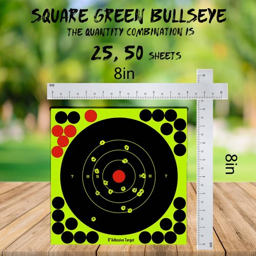 High-Visibility Adhesive Shooting Targets - Bright Fluorescent Yellow Stick-on Design for BB Guns, Airsoft, Rifles & Pistols - Indoor/Outdoor Range Use-(25 Pack, 8x8 Inch)