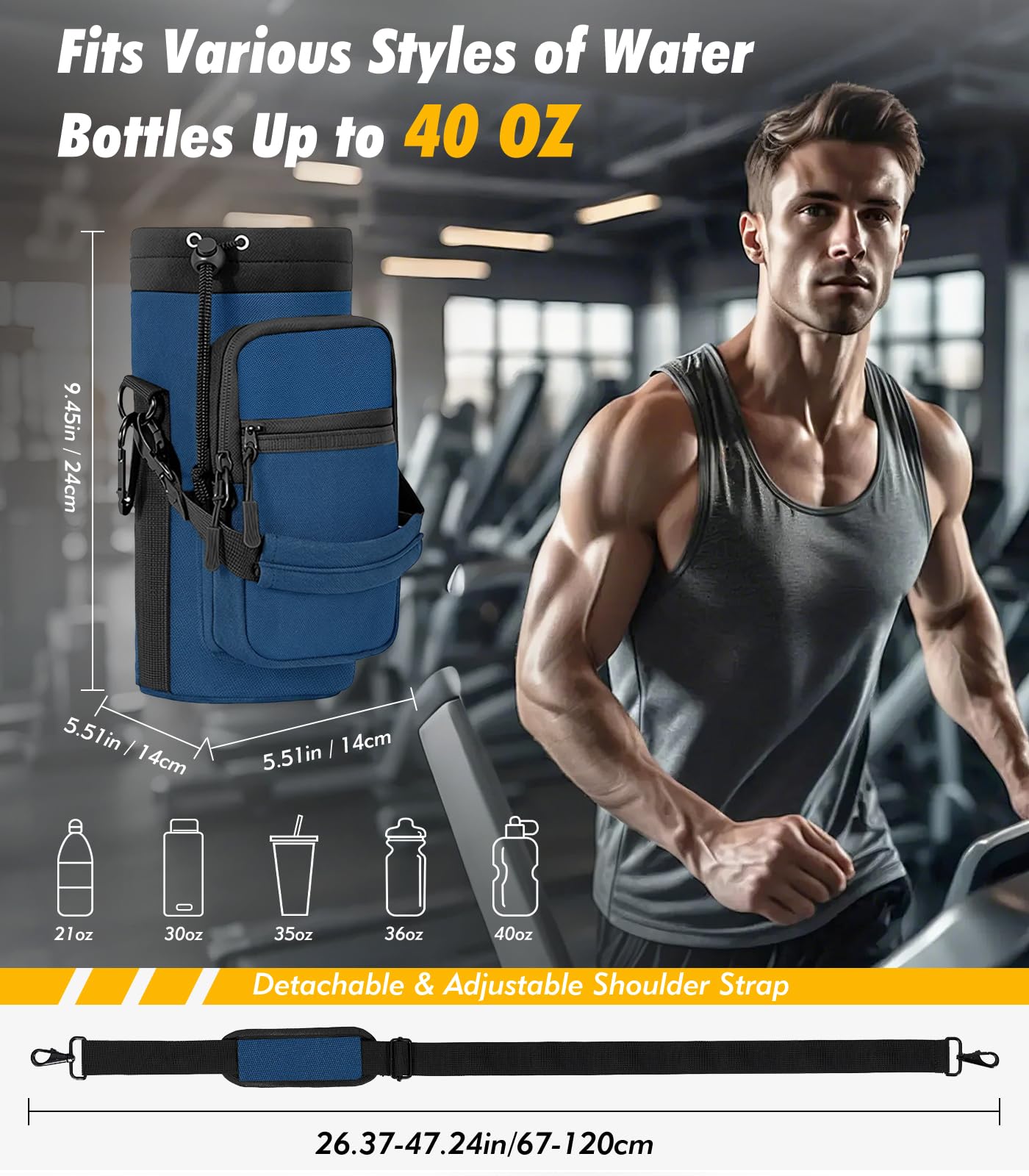 Nuovoware Magnetic Gym Bag, 40oz, Water Bottle Carrier Holder, Indigo
