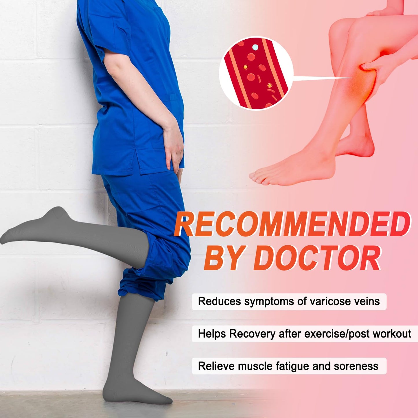 4 Pairs Compression Socks for Women Circulation-Best Support for flying Running,Athletic,Travel,Hiking,White,PinkGifts S-M
