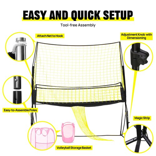 Adjustable Volleyball Training Net – 11ftx8ft, Portable Volleyball Practice Net for Serving, Spiking, Setting – Yellow & Black, Easy Setup for Indoor/Outdoor Use