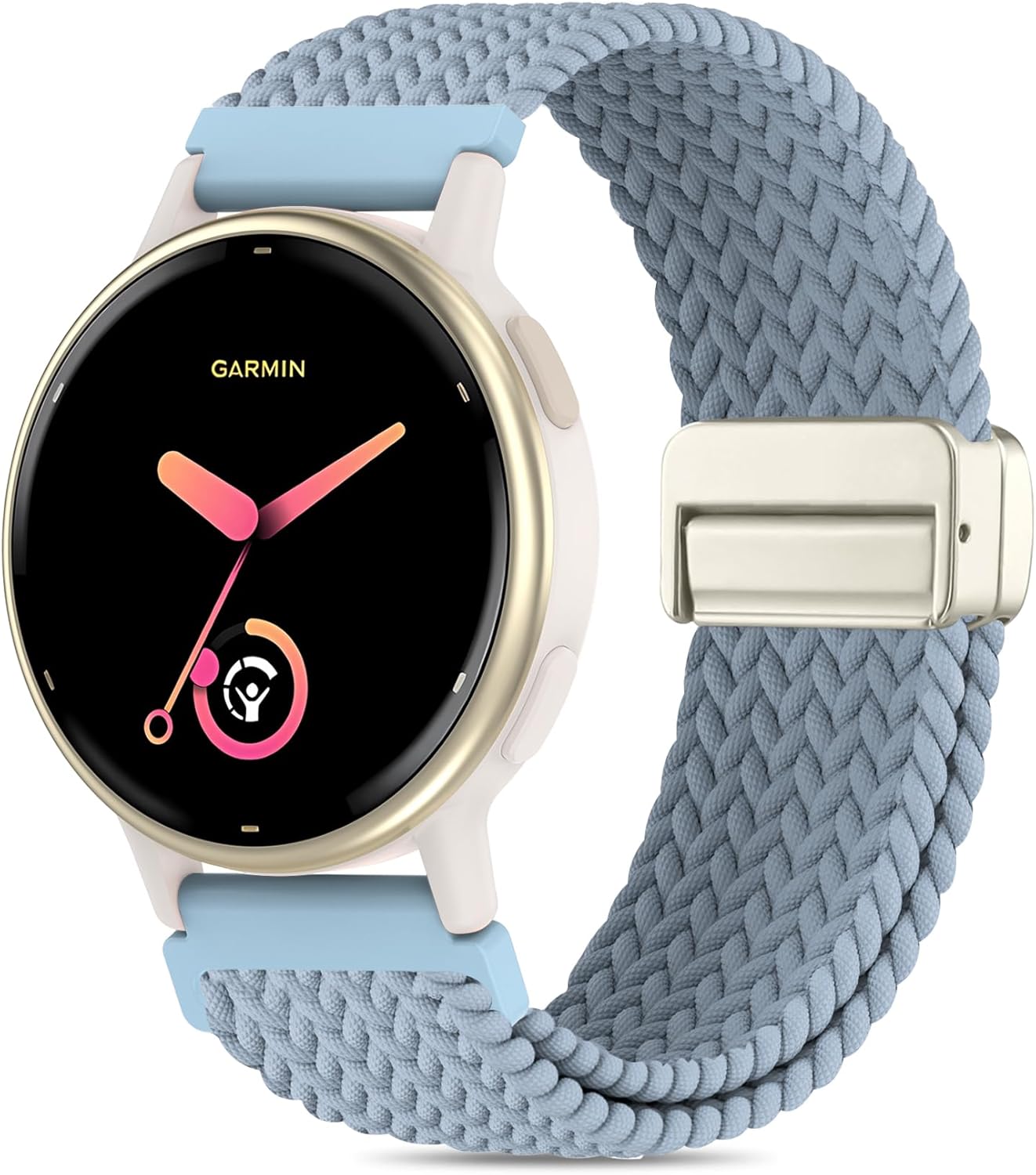 20mm Magnetic Braided Nylon Band Compatible With Garmin Vivoactive 6/Vivoactive 5/3/3 Music Watch Bands, Quick Release Stretchy Strap Replacement for Venu Sq 2/Forerunner 55/165/245/645