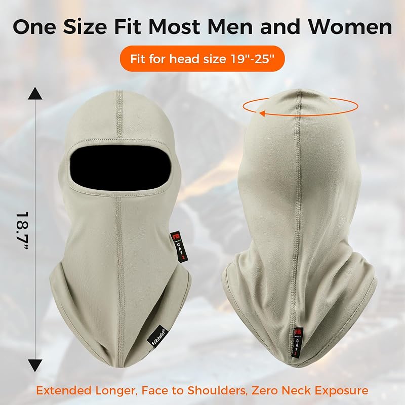 Fullsheild FR Balaclava Face Mask for Men - Flame Resistant Welding Cap, 1 Pack Light Khaki, One Size