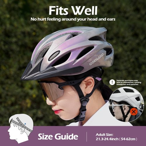 Odoland Bike Helmet with Cycling Sunglasses, Adjustable Size Adult Cycling Helmets for Men Women Road Bike Mountain Ebike, Lilac