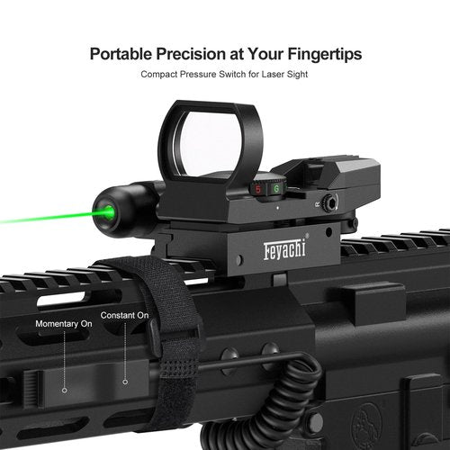 Feyachi RSL-88 Reflex Sight - 4 Reticle Red & Green Dot Sight Optics with Integrated Green Laser Sight Less Than 5mW Output with Pressure Switch