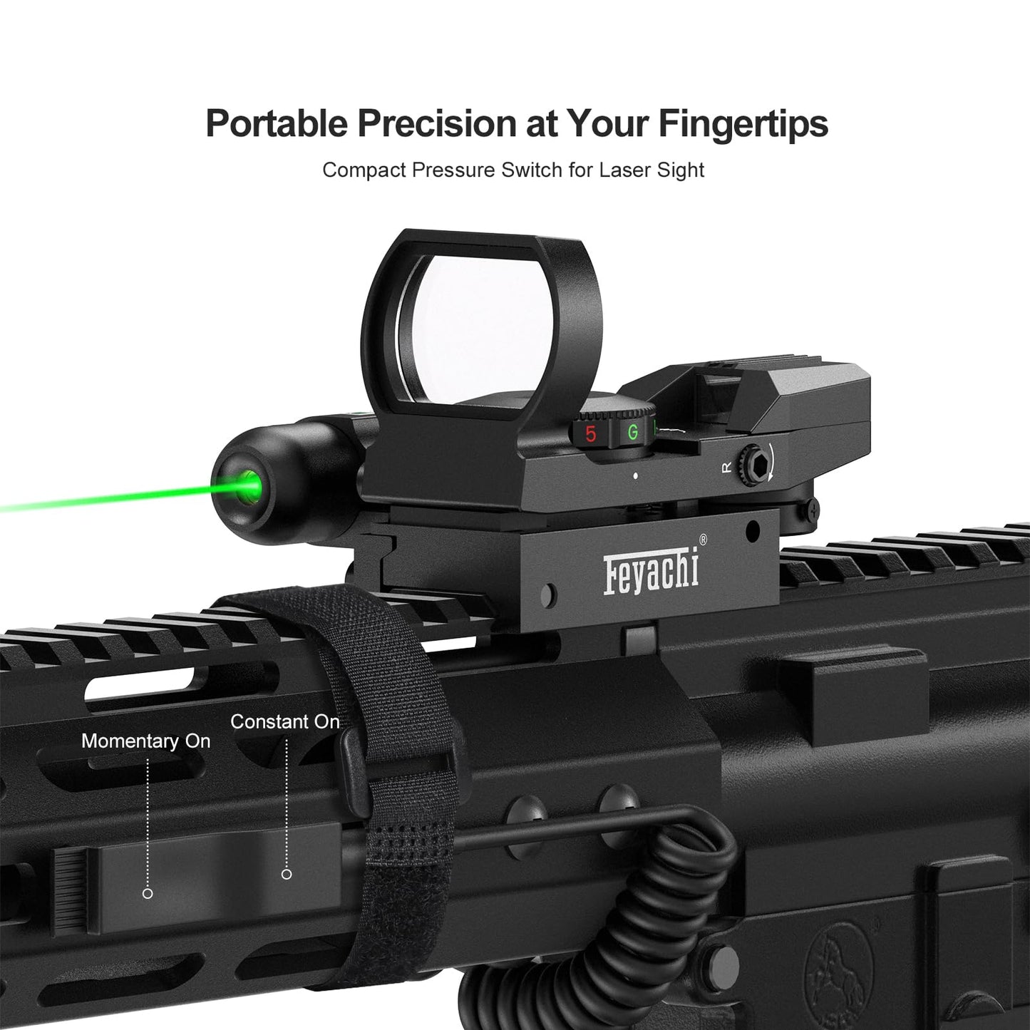 Feyachi RSL-88 Reflex Sight - 4 Reticle Red & Green Dot Sight Optics with Integrated Green Laser Sight Less Than 5mW Output with Pressure Switch