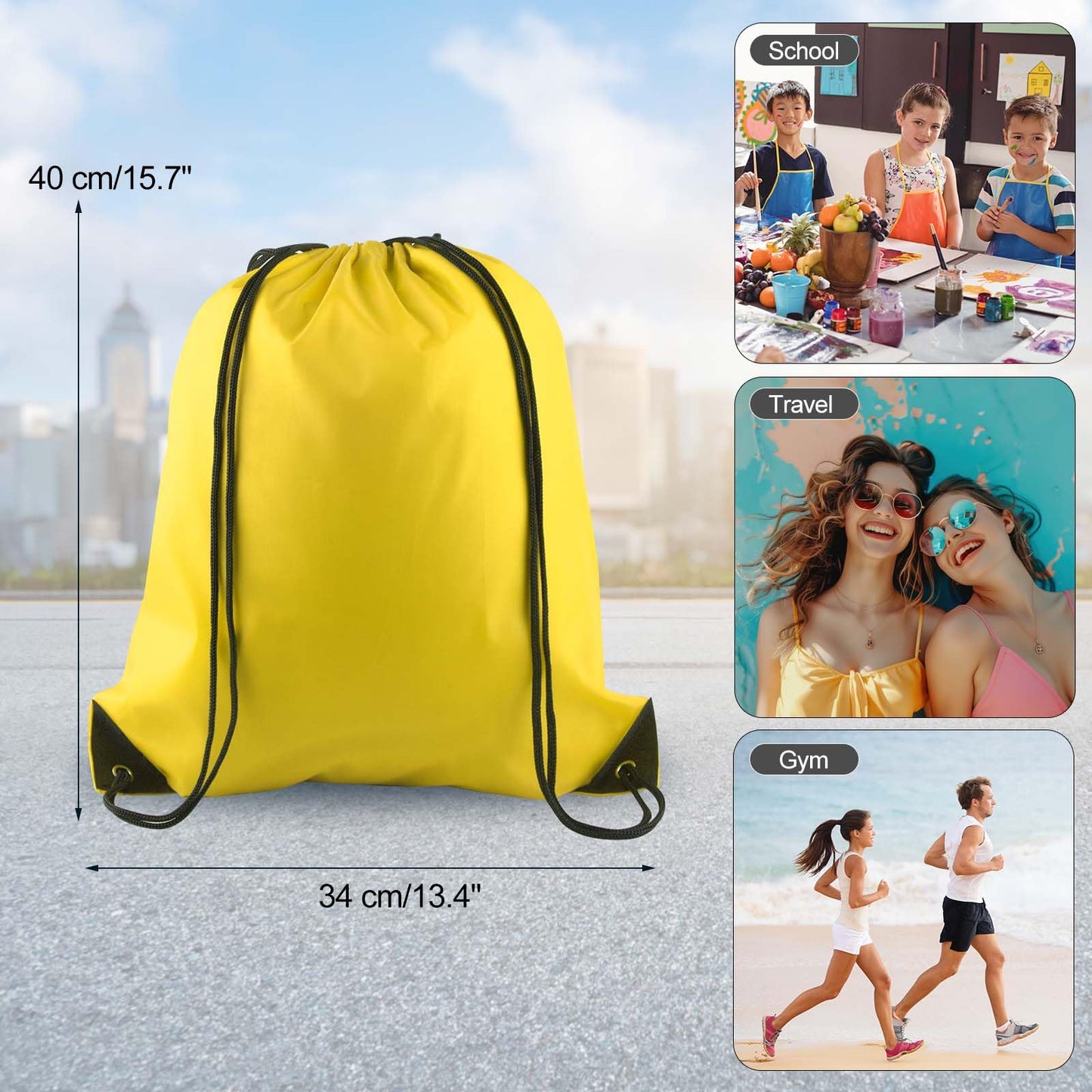 PLULON 2Pcs Drawstring Bags Bulk, Yellow Drawstring Backpack String Backpack Cinch Sack Sport Gym Backpack Bags for Yoga Traveling Outdoor Sports