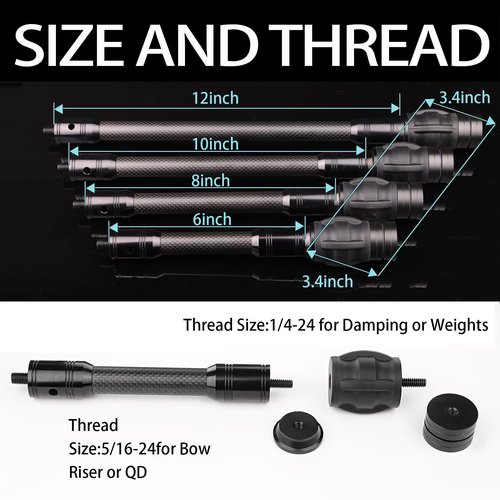 GQT Archery Bow Stabilizer for Compound Bow, Carbon Fiber Bow Balance Bar, Damping System and Weights Kit, 6 in