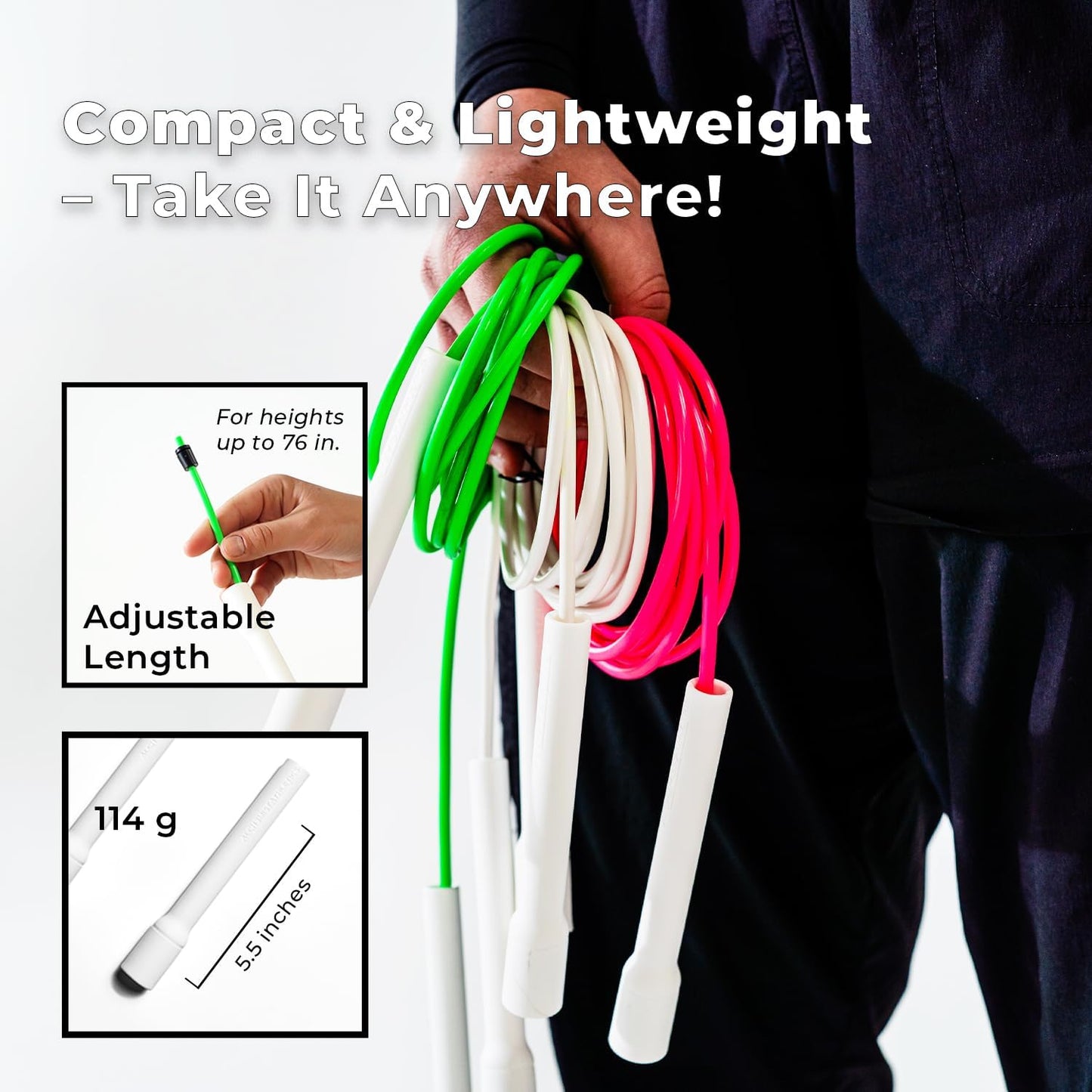 Jump Rope for Men and Women | Adjustable 10ft Skipping Rope | Freestyle/Speed Rope for Fitness, Cardio & Speed Training | Ergonomic Handles | 5mm Durable Cord | Tangle-Free