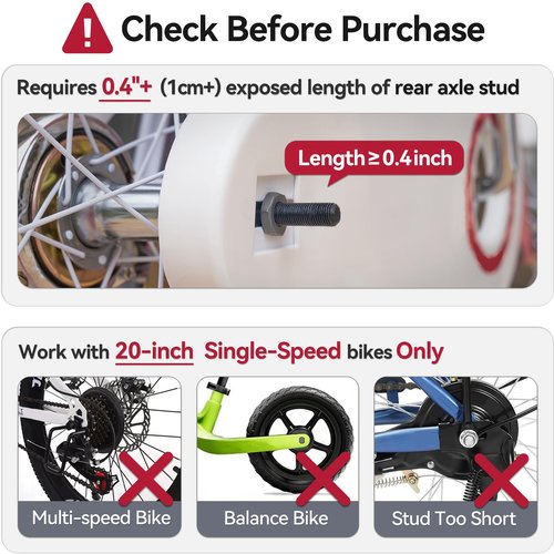 Empathech Training Wheels for 20 inch Bike, Safety Max—High-Strength Steel with Anti-Tip Design, Long-Lasting Light Up Bicycle Training Wheels for Kids Bike, Fits 20'' Single-Speed Only, Black
