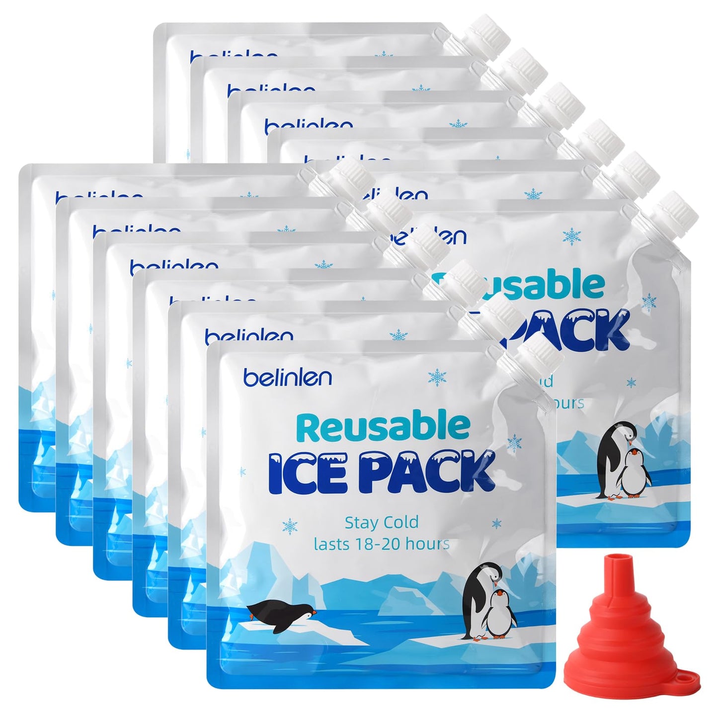 Belinlen 12 Pack 10x10 Inch Reusable Ice Packs for Cooler, Long Lasting Freezer Packs, Food Safe Flat Ice Packs for Cooler Bag, Lunch Box, Camping, Fishing, Beach, Picnic