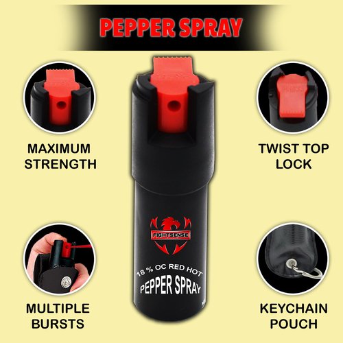 FIGHTSENSE Self Defense Pepper Spray - 1/2 oz Compact Size Maximum Strength Police Grade Formula Best Self Defense Tool for Women W/Leather Pouch Keychain (Pink)