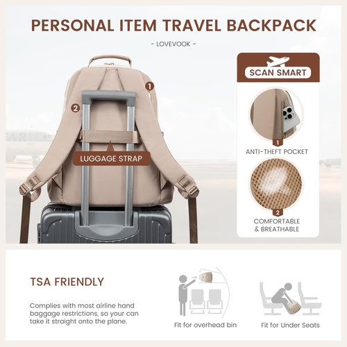 LOVEVOOK Laptop Backpack for Women with Pouch Pocket for Large Capacity Cup,18 Inch Laptop Computer Bag Travel Backpack Purse,Waterproof Work Business Backpack College Teacher Bags,Beige-Khaki