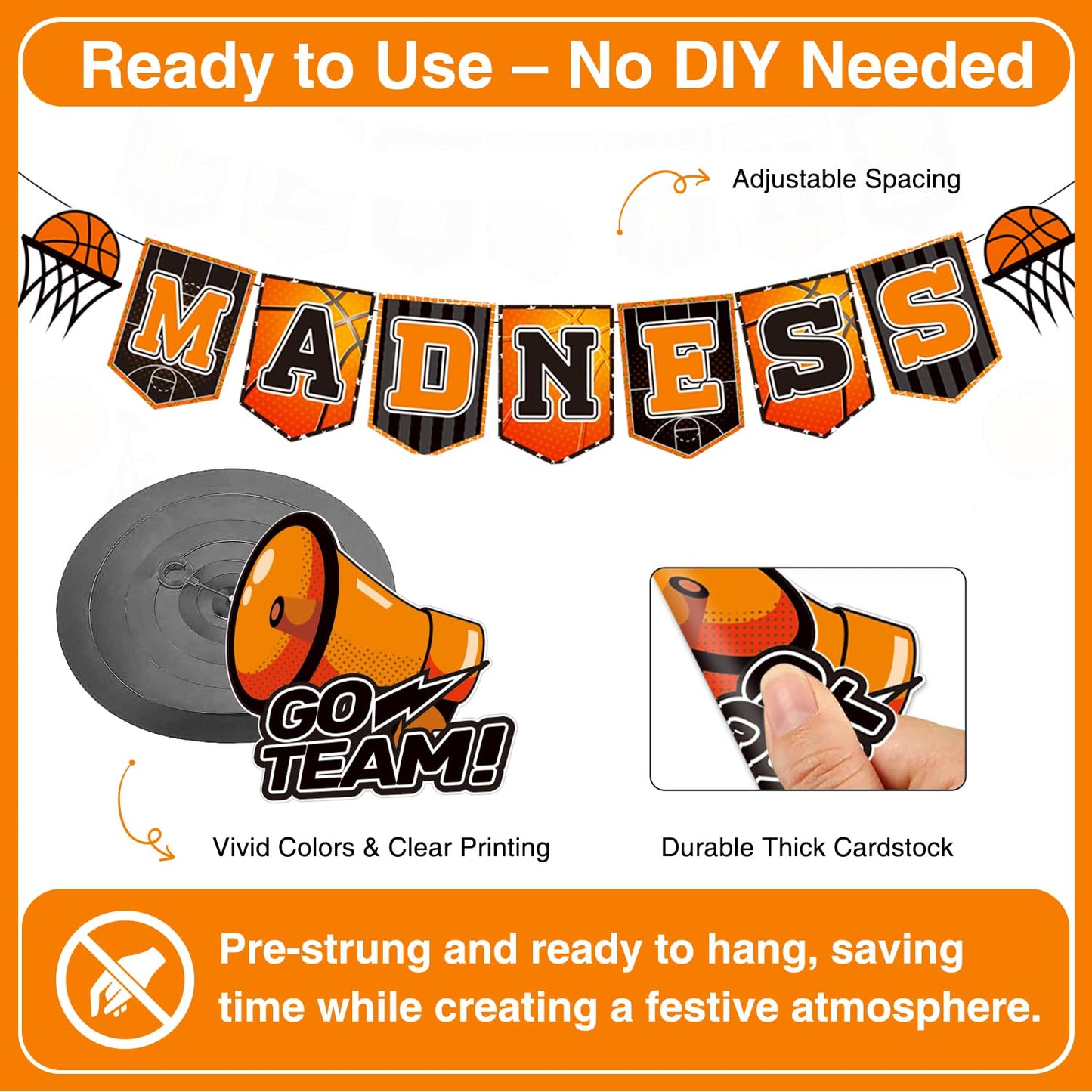 Biswiter No-DIY Basketball Party Decorations, 1 Pc Basketball Theme Banner and 16 Pcs Cutouts, Basketball Decorations for Party Classroom Stadium