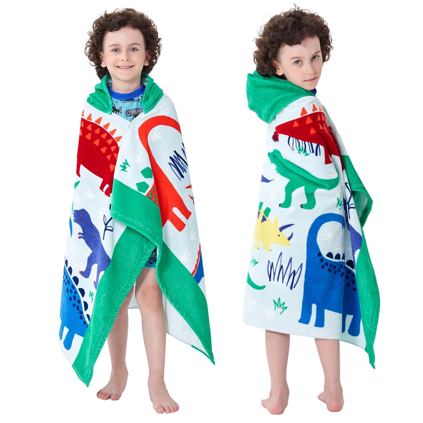 Bavilk Kids Bath Towels, Kids Towel Girls Boys Hooded Beach,Bathroom,Pool Swim Towels 30 × 50 INCH Large Size Ultra Absorbent Cute Cartoon Animal Full Vitality 100% Cotton Dinosaur Towel| Dino