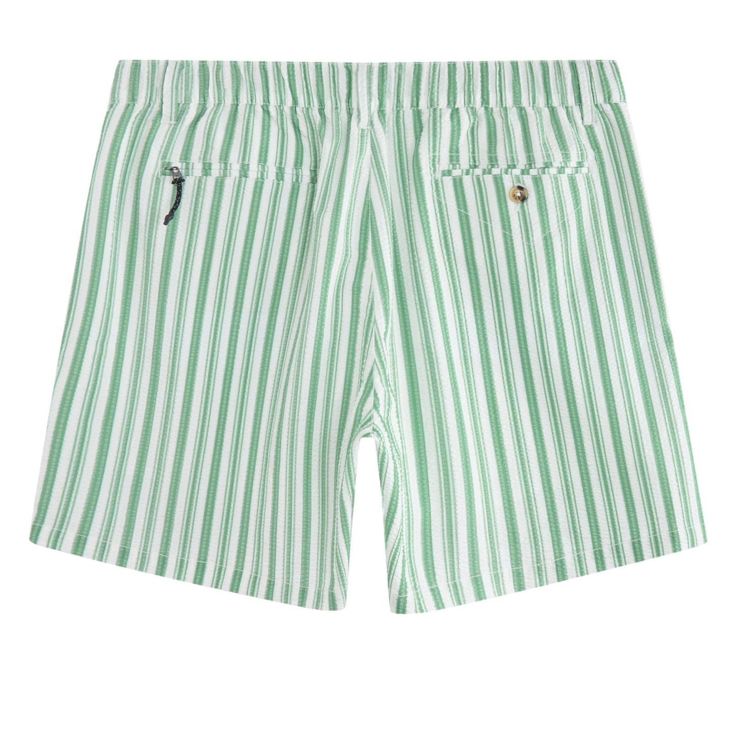 maamgic Mens Casual 5.5"/7" Seersucker Shorts with Compression Liner, Green White Stripe Summer Beach Vacation Shorts