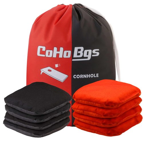 CoHoBgs Corn Hole Bags Set 8, Professional Cornhole Bags Dual-Sided Slick & Stick Resin Filled Suede and Duck Canvas Bean Bags for Cornhole Game Includes Carry Case
