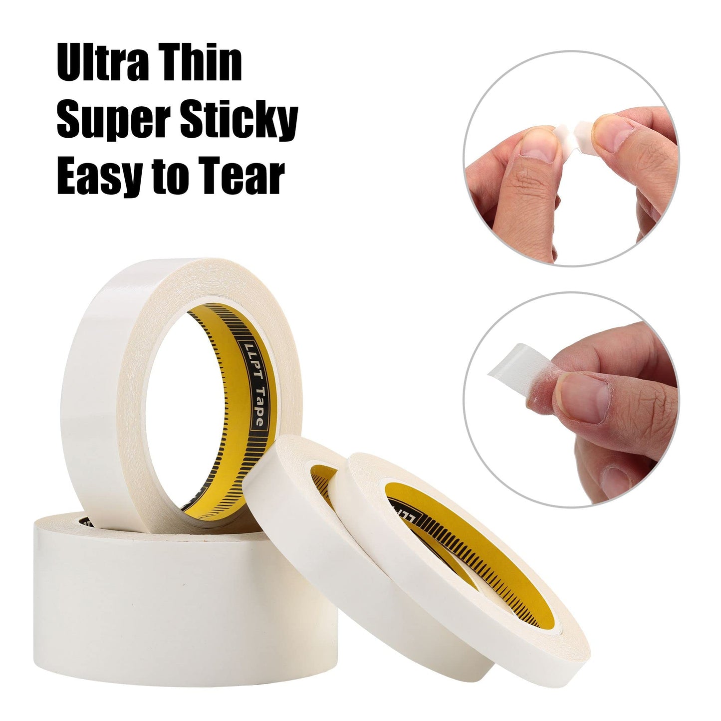 LLPT Double Sided Tape 1/2" x 50 Ft, White, 5 Pack