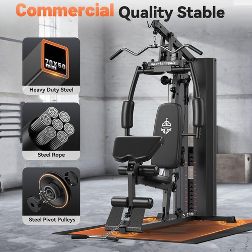 Sportsroyals Home Gym, Multifunctional Home Gym Equipment, 154LBS Weight Stack Gym with Pulley System, Exercise Equipment for Full Body Training