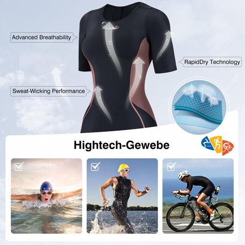Santic Triathlon Suit for Women Short Sleeve Padded Trisuit Quick-Dry for Swim Bike Run,Brown,M