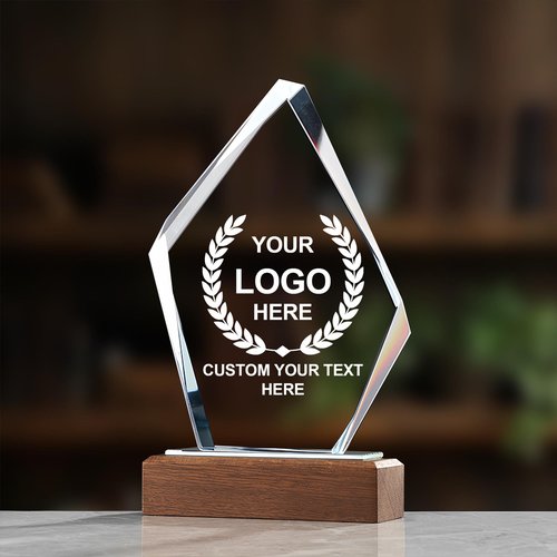 Emoragifou 8.66 x 5.12??Custom Crystal Trophy Award, Personalized Engraved Crystal Award Plaque with Your Logo/Emblem/Text, Customized Awards and Trophies for Corporate Events, Sports, Games Nights