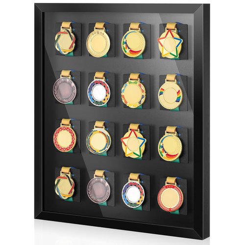 Silipull 16 Medals 3D Large Medal Display Case with Glass Cover, 98% UV Protection 23. 6 x 19. 7 Inch Medal Holder Shadow Box Wooden Frame for Runners Marathon Triathlon Soccer Gymnastics All Sports