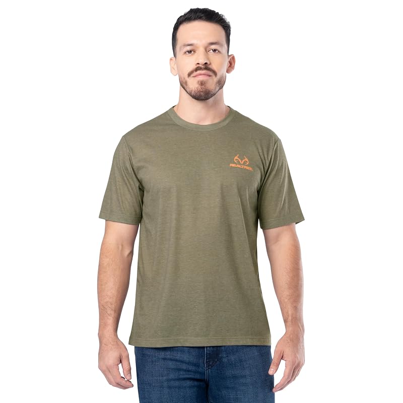 Realtree Men's Short Sleeve Graphic Performance Tee - Moisture-Wicking Lightweight Outdoor T-Shirt, Bungee Cord/Outdoor Tail