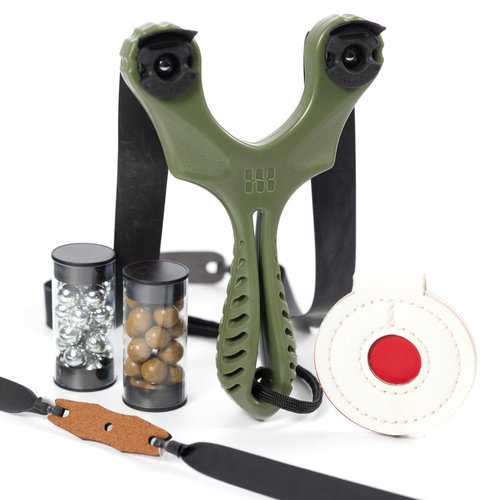 SimpleShot Axiom Ocularis Slingshot with Clay Ammo, Target, and Two Bands for Professional Hunting Target Marksmanship Shooting (Green)