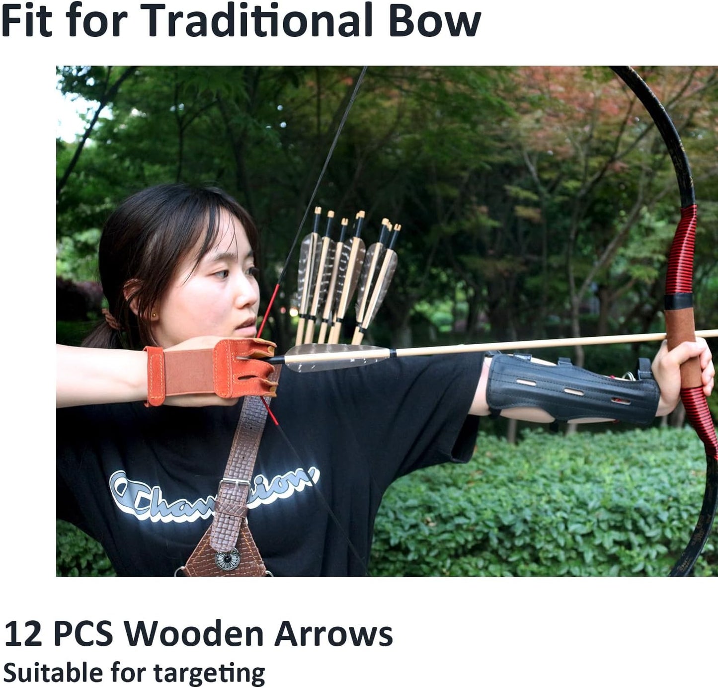12 Pcs Archery Wooden Arrows with Feathers Handmade Targeting Arrows for Traditional Bow Recurve Bow Longbow for Adults 31inch