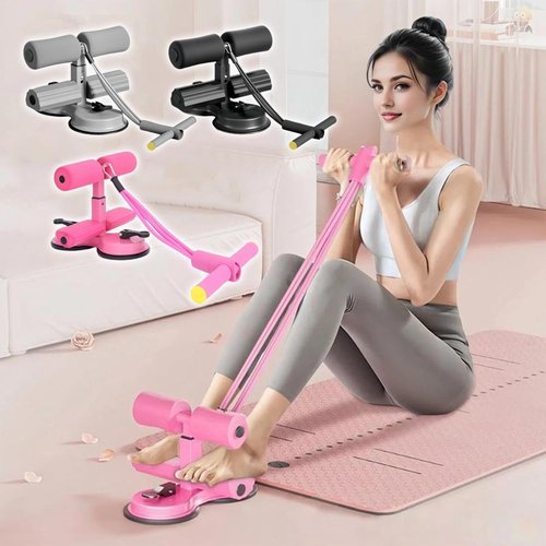 Sit Up Assist Fitness Equipment, Multifunctional Abdominal Fitness Device, Sit Ups Foot Holder with Elastic Suction Cups and Pull Rope, for Home Fitness (Gray)