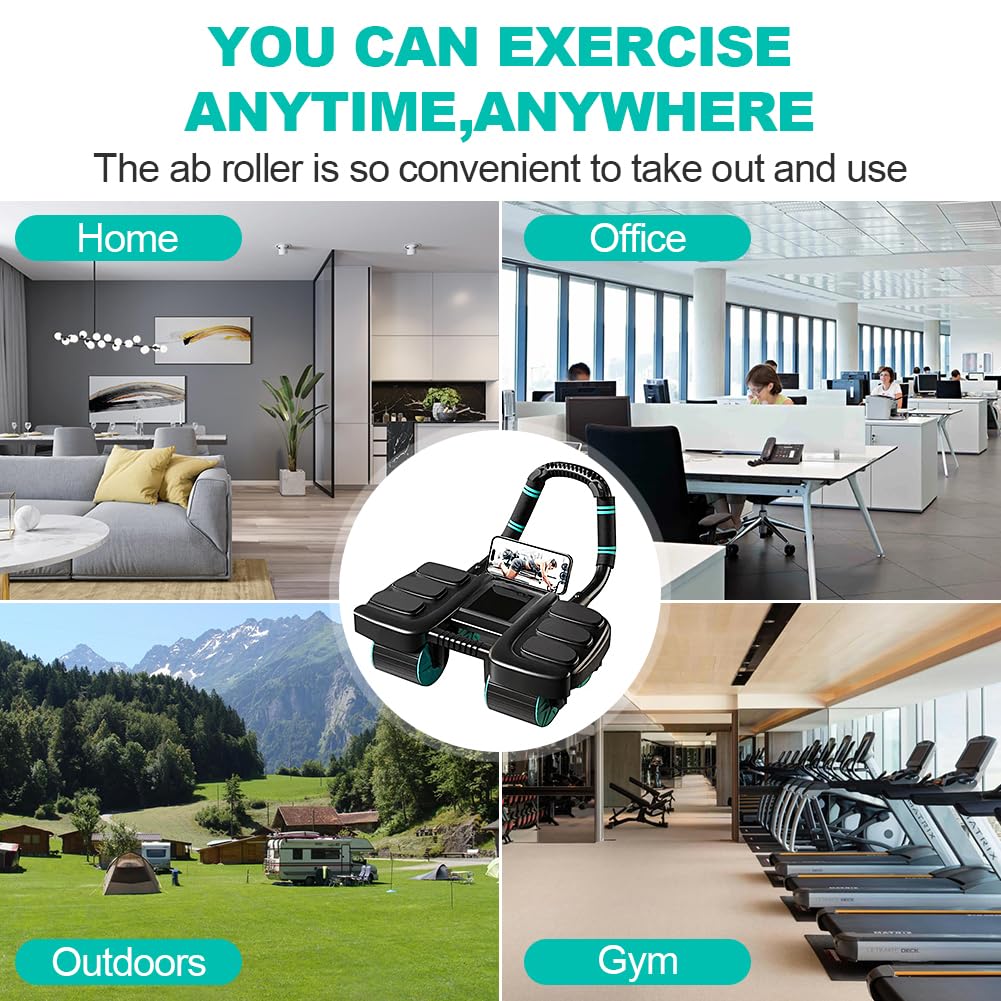 2025 New Automatic Rebound Ab Roller Wheel with Elbow Support & 4-Wheel Design - Core Exercise Equipment for Home Gym, Abdominal Workout Machine for Men/Women, Belly Fat Burner,Portable Fitness Roller Wheel (Black)