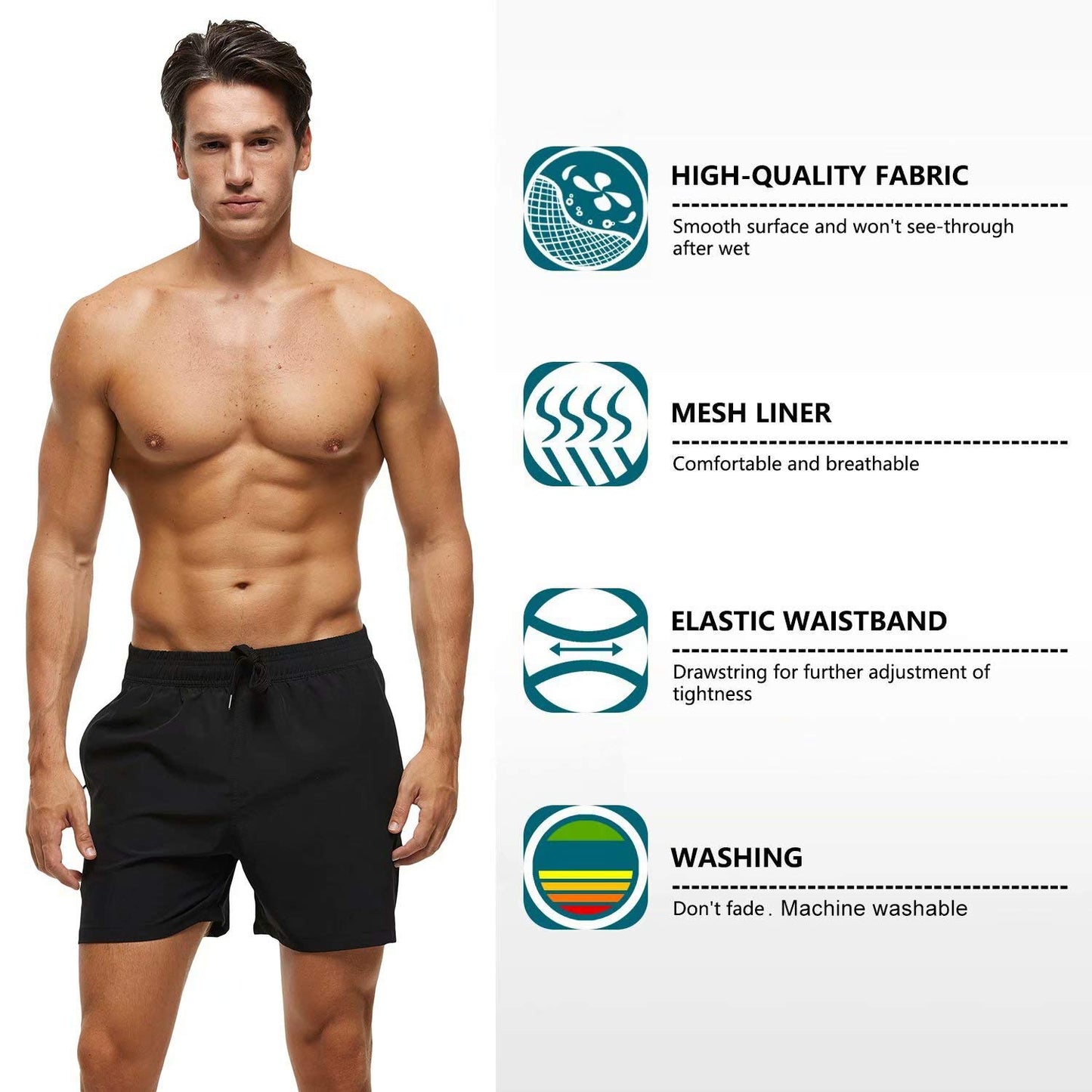 Tyhengta Men's Stretch Swim Trunks Quick Dry Beach Shorts with Zipper Pockets and Mesh Lining Black 32