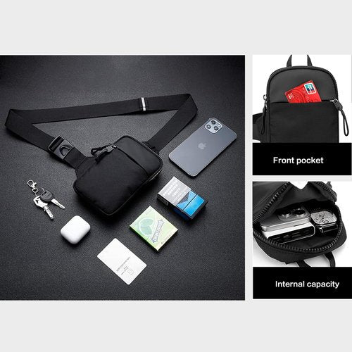 Mini Crossbody Bag – Waterproof Waist Pack with Dual Pockets for Men & Women, Hands-Free Running Fitness Travel Phone Holder, Adjustable Strap for Gym, Hiking, Outdoor Activities Large Black