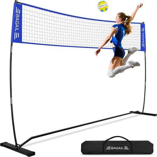 BAGAIL Volleyball Net, 12ft Portable Volleyball Net for Backyard - Adjustable Height, Heavy-Duty Frame, Freestanding Design - Portable Outdoor/Indoor Volleyball Set with Carry Bag - Blue