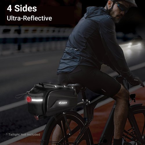 whale fall 10L Bike Rack Bag – Hard-Shell Waterproof Rear Trunk Pannier with Rain Cover, 4-Side Reflective Panels, Velcro Mount, Fits Road, MTB, Commuter & E-Bikes