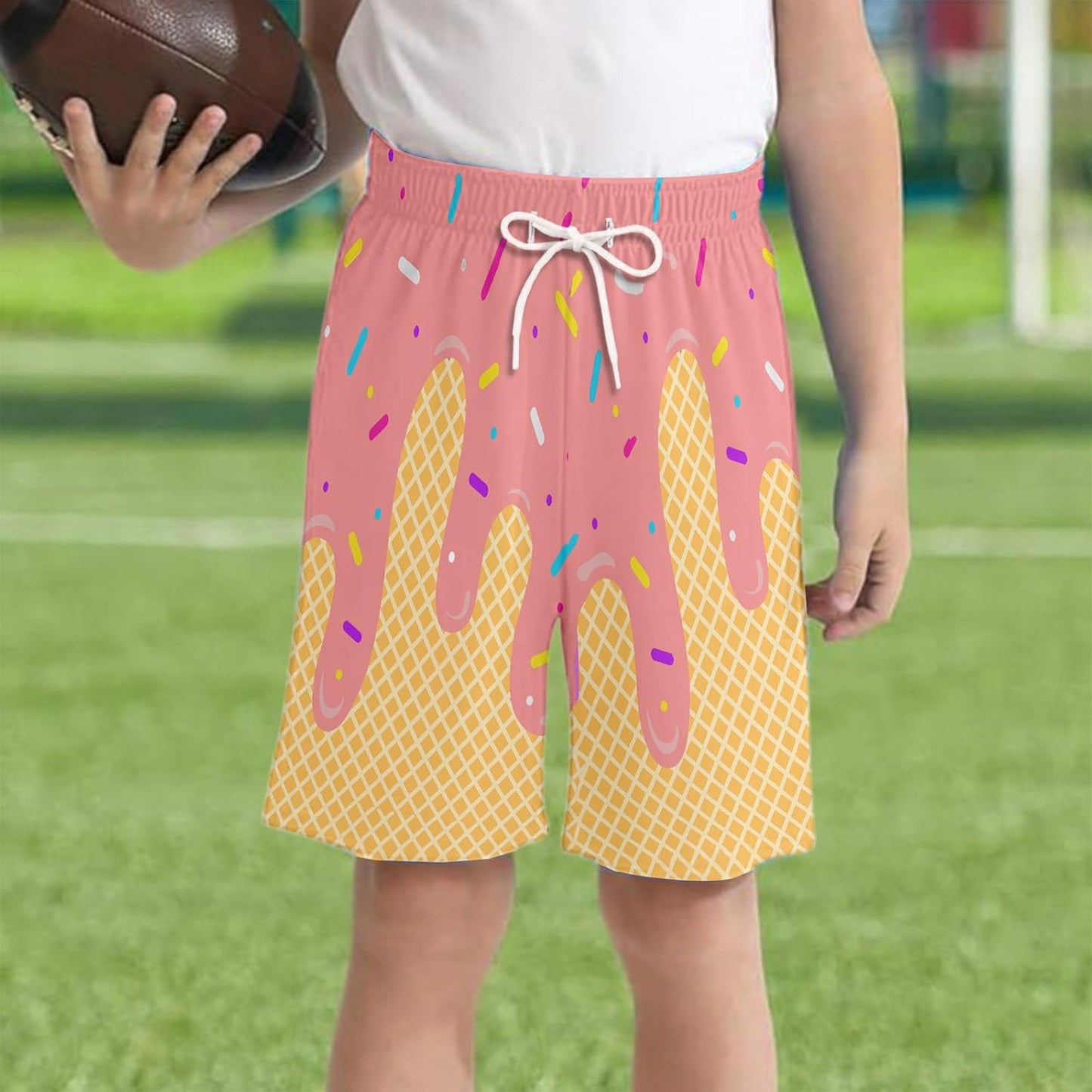 Ice Cream Boy Baseball Shorts Waffle Or Cone Preppy Shorts,Kids Youth Ice Cream Drip Track Short Pants