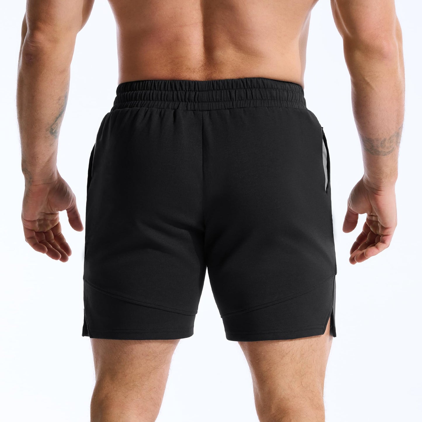 BROKIG Zero Armor Mens Gym Shorts 7" Inseam Slim Fit Anti-Chafing Cotton Workout Shorts with Zipper Pocket(Medium,Black)