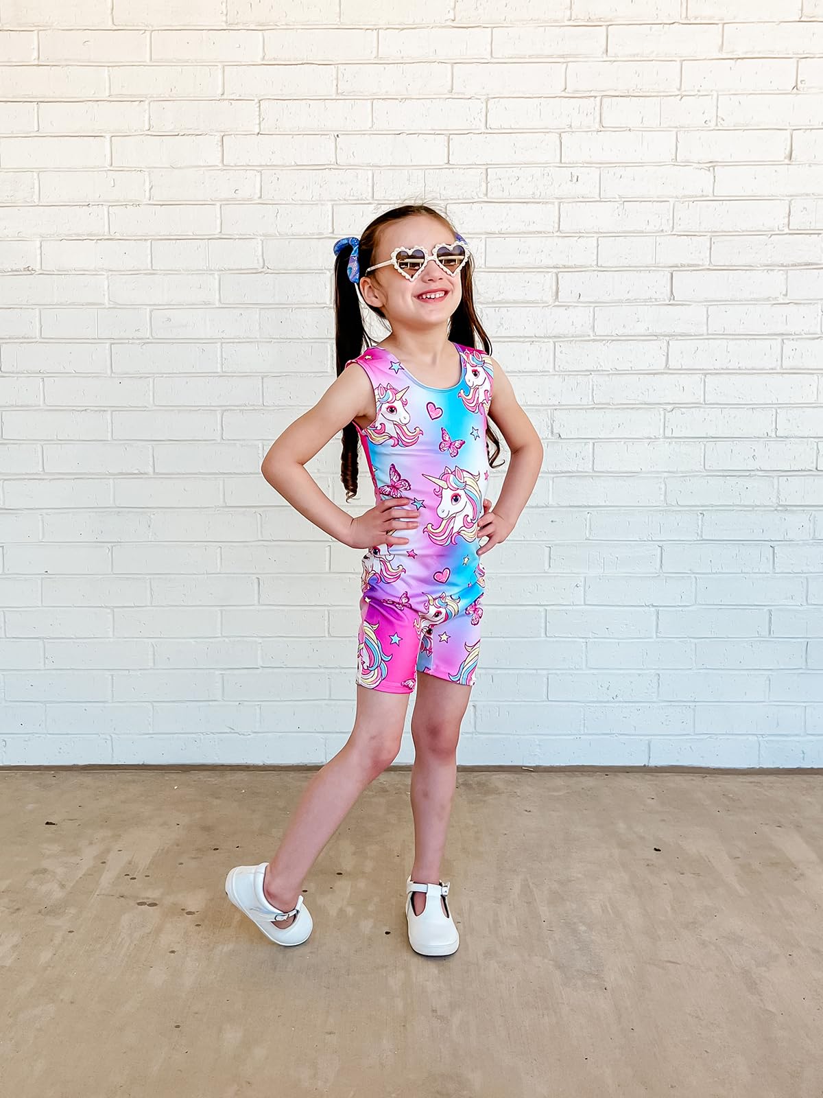Taubow 2 Packs Leotards for Girls Size 7-8 Gymnastics Outfit Rainbow Leotard Unicorn Biketard with Shorts Tumbling Outfit