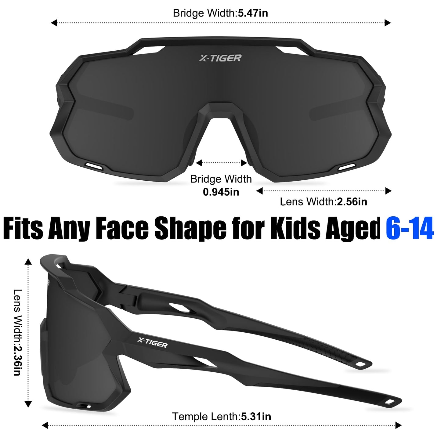 X-TIGER Kids Sunglasses Polarized Youth Baseball Sunglasses for 8-14 boys girls UV400 Sports Softball Cycling Glasses black
