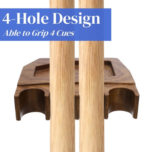 Eorbow 4-Hole Wood Pool Cue Holder, Portable Weighted Billiard Stick Rack, Non-slip Cue Holder Claw with Chalk Holder, Solid Cue Rest with Deepen Notch for Billiard Table Bar Chair