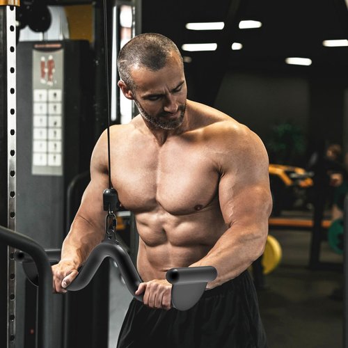 SELEWARE LAT Pulldown Bar for Cable Machine, Heavy-Duty LAT Pulldown Attachments T-bar V-bar Cable Attachment for Home Gym, Ergonomic Back Tricep Bar Strength Training Handle with Multiple Grip, 20"