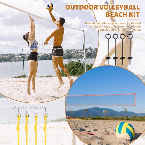 Otoolling Outdoor Volleyball Adaptor Kit with Heavy Duty Ground Stakes Auger Anchor Set for Beach Sand and Grass Volleyball Boundary Lines