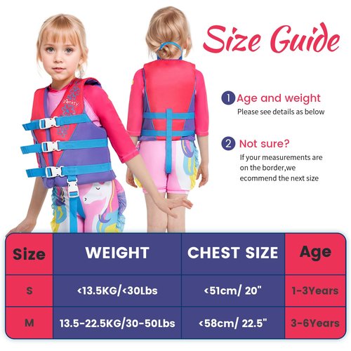 Zeraty Toddler Swim Vest Neoprene Kids Float Jacket Swimming Aid for Children 20-30-40-50 lbs with Triple Safety Strap Age 1-6 Years